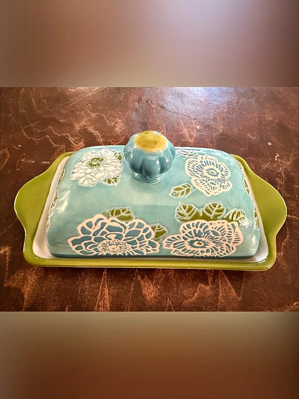 Dutch Wax Floral Ceramic Lidded Bakeware in Green & Blue